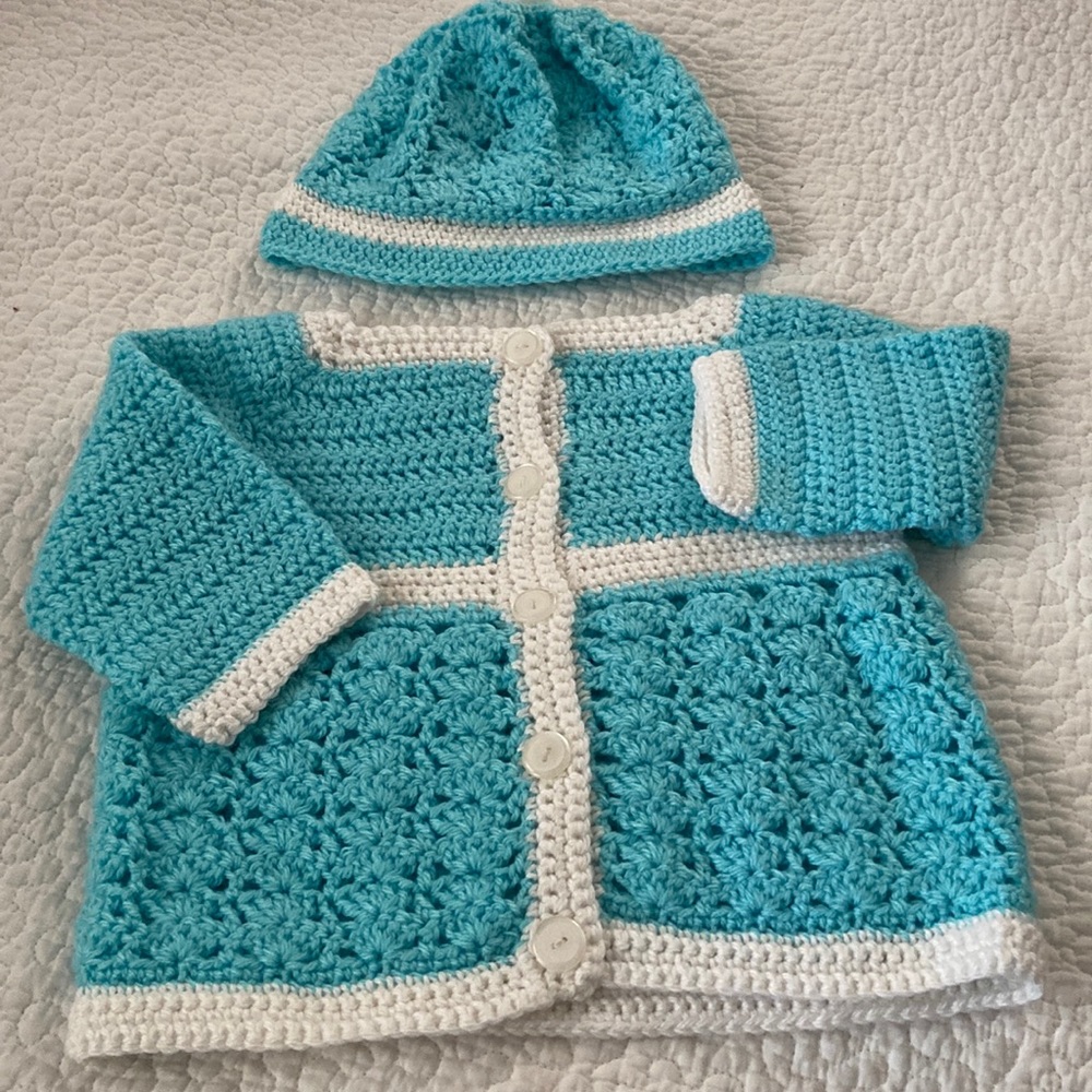 💙 Crocheted aqua Handmade 2 pieces